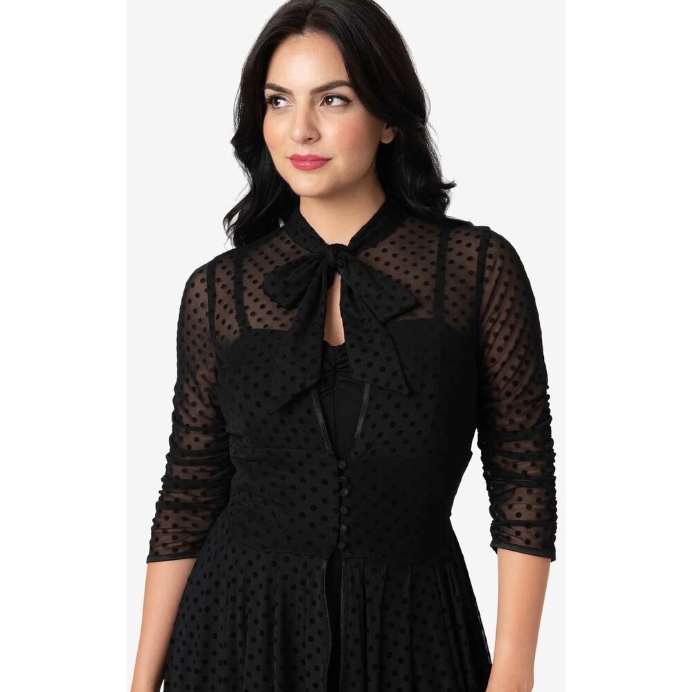 Unique Vintage Black Swiss Dot Starlet Duster XS NWT - Picture 5 of 9